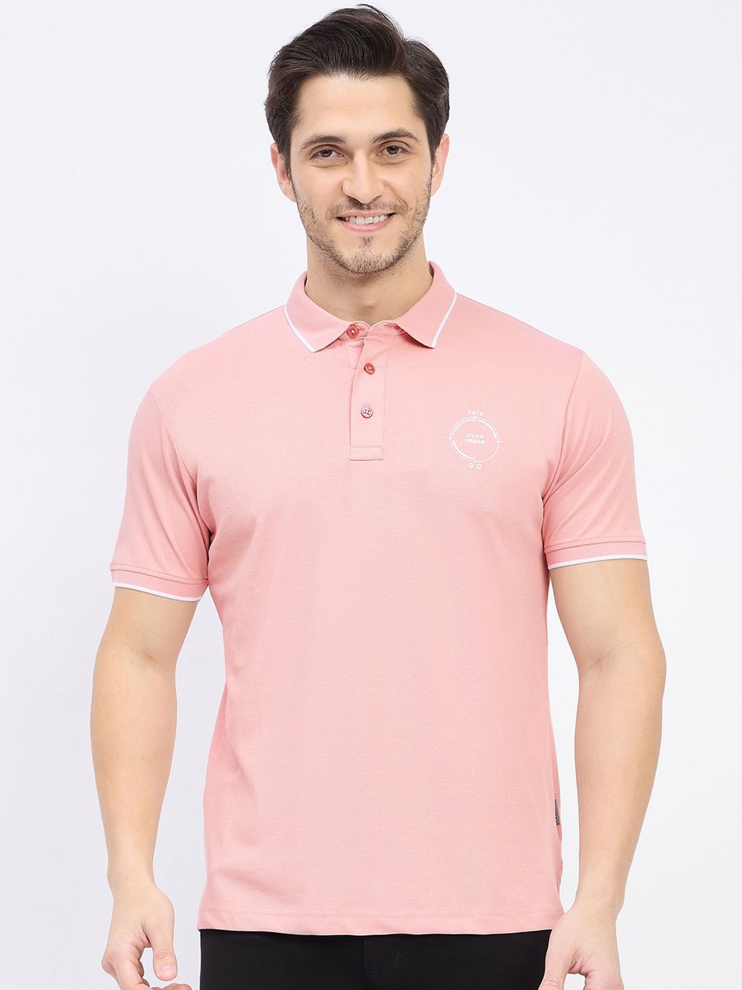 

Duke Men Solid Polo Collar Slim Fit T-shirt, Pink