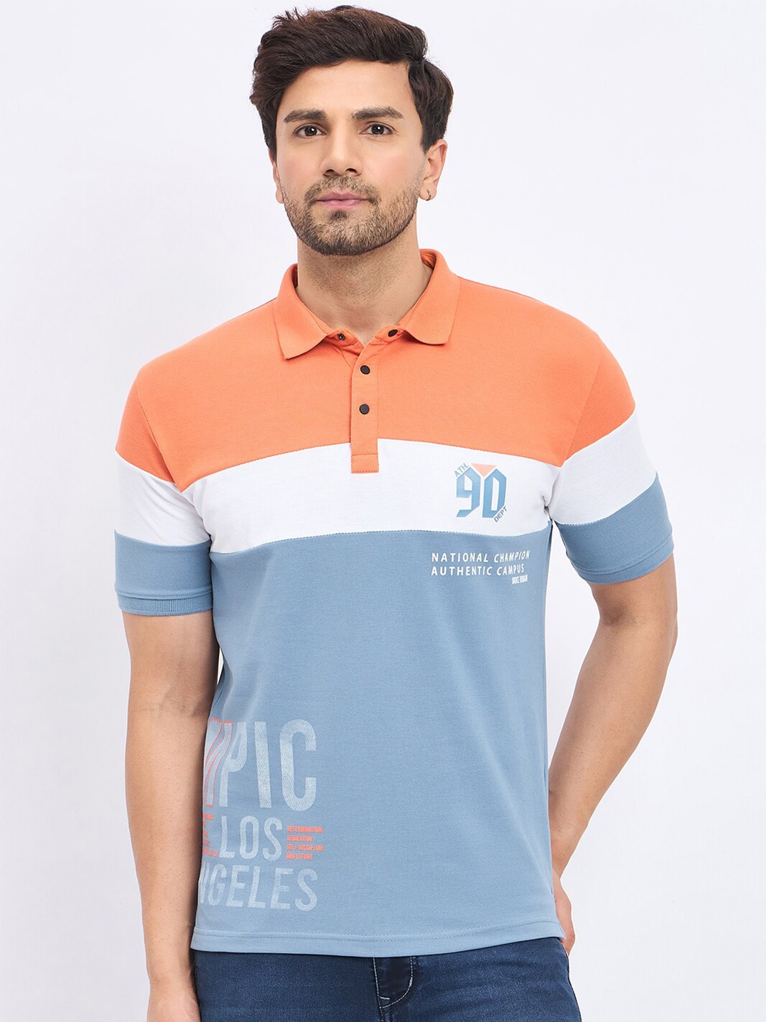 

Duke Men Colourblocked Polo Collar Slim Fit T-shirt, Blue
