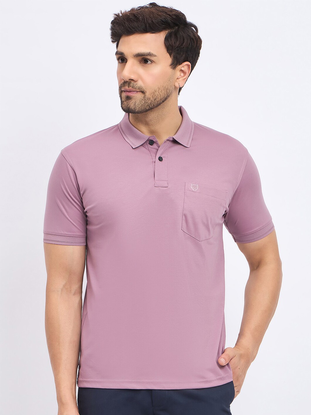 

Duke Men Solid Polo Collar Pockets T-shirt, Purple