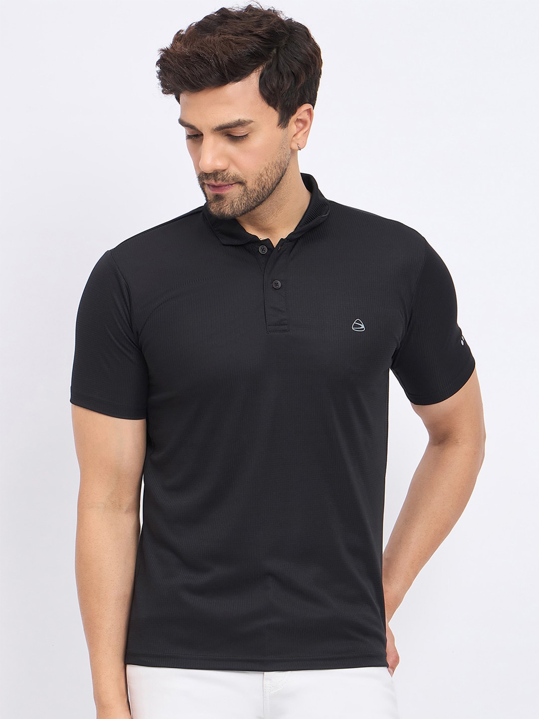 

Duke Men Solid Polo Collar Self Design T-shirt, Black