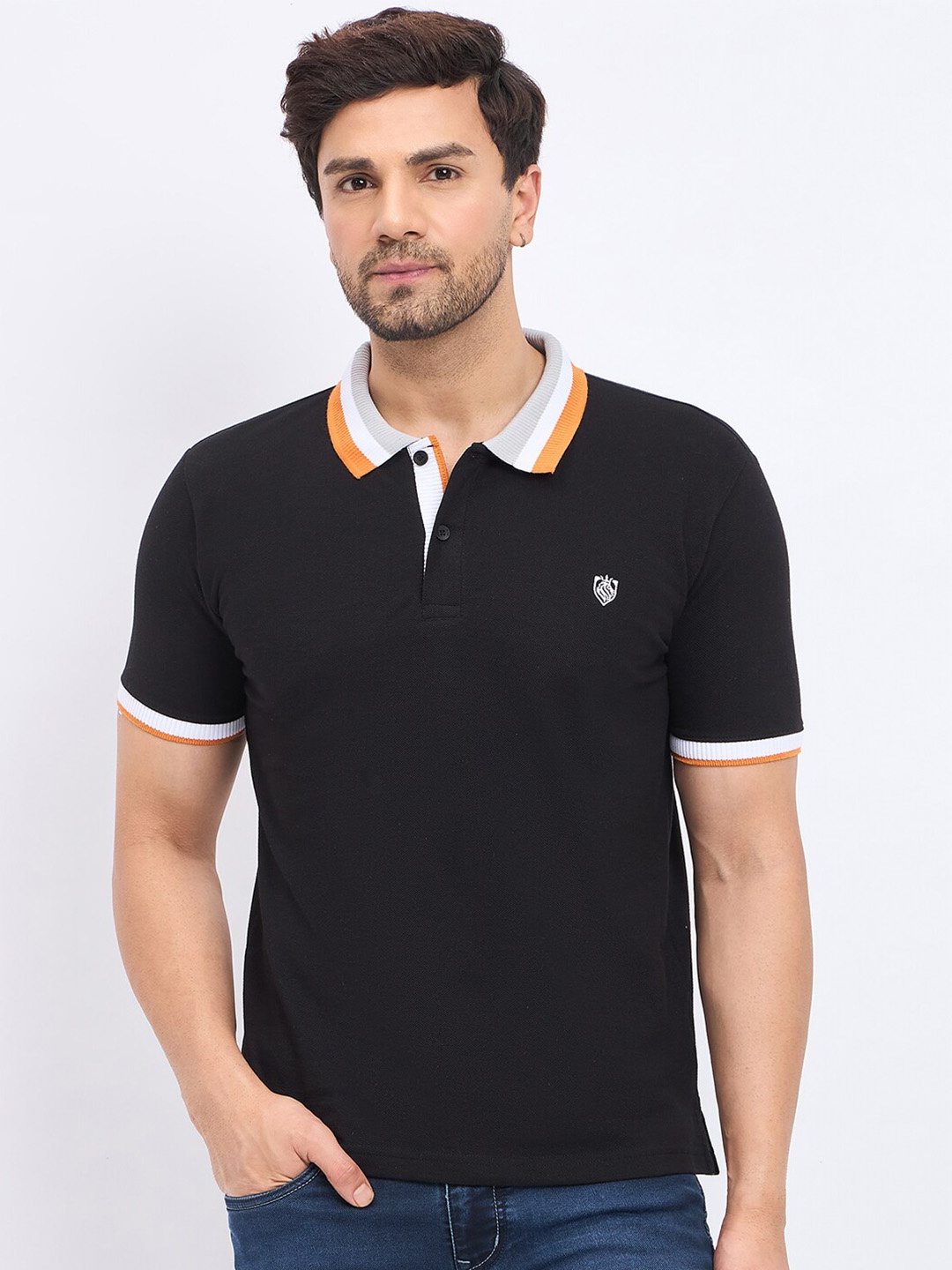 

Duke Polo Collar Short Sleeves Cotton Slim Fit T-shirt, Black