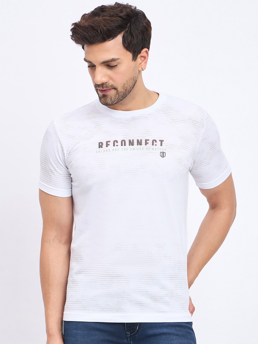 

Duke Men Striped Typography Printed Slim Fit T-shirt, White