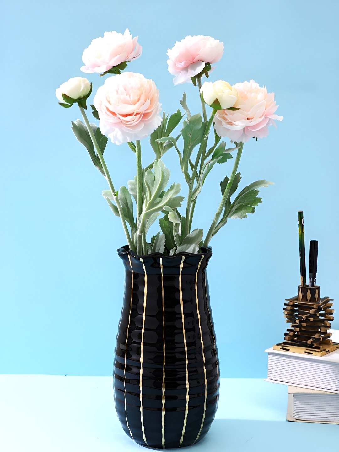 

Aura Black & Gold Toned Textured Ceramic Vase