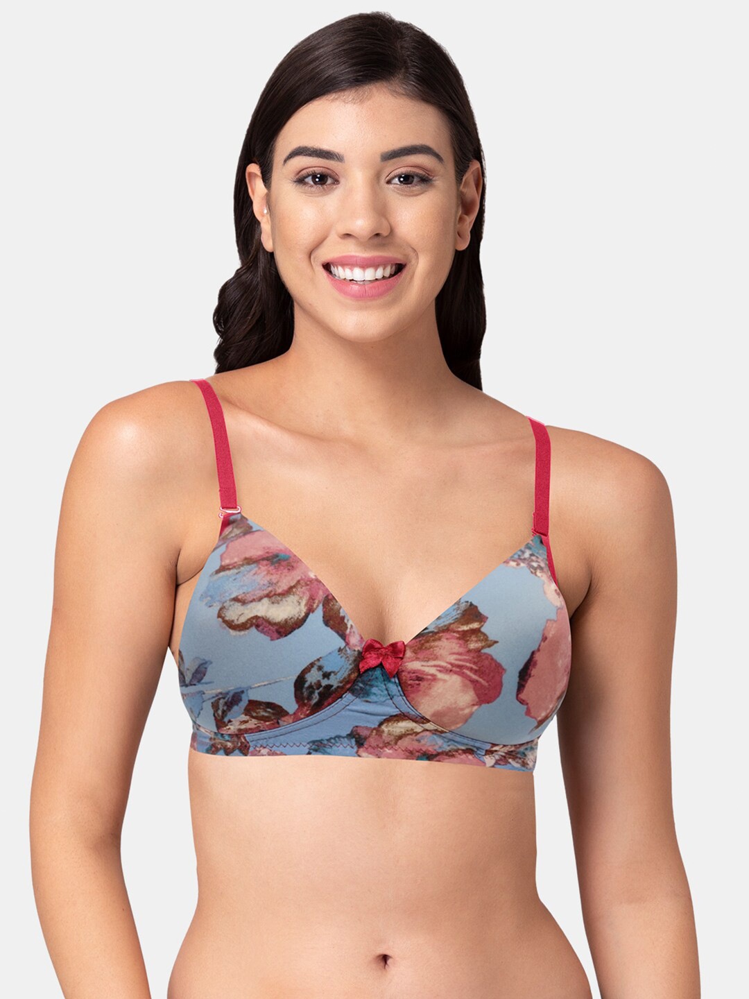 

Tweens Floral Bra Full Coverage Lightly Padded Cotton T-Shirt Bra With All Day Comfort, Blue