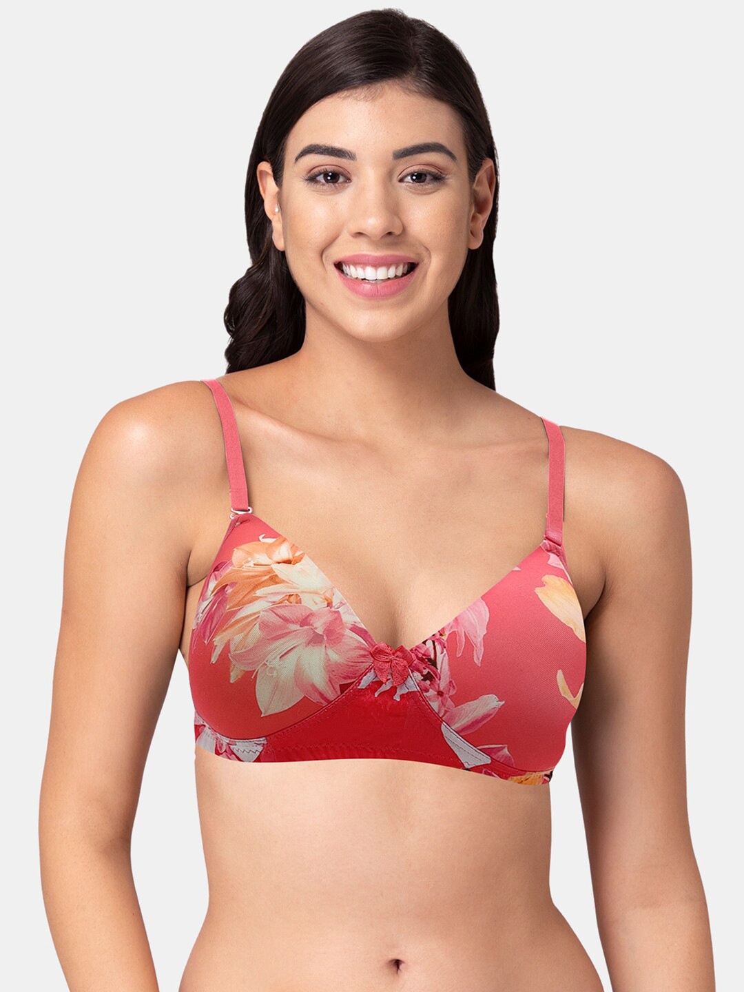 

Tweens Floral Printed Full Coverage Lightly Padded Cotton T-Shirt Bra With All Day Comfort, Red