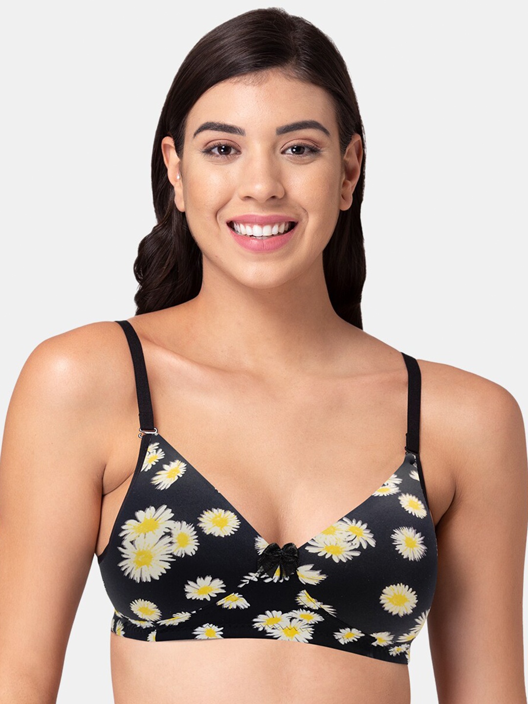 

Tweens Floral Printed Full Coverage Lightly Padded Cotton T-Shirt Bra With All Day Comfort, Black