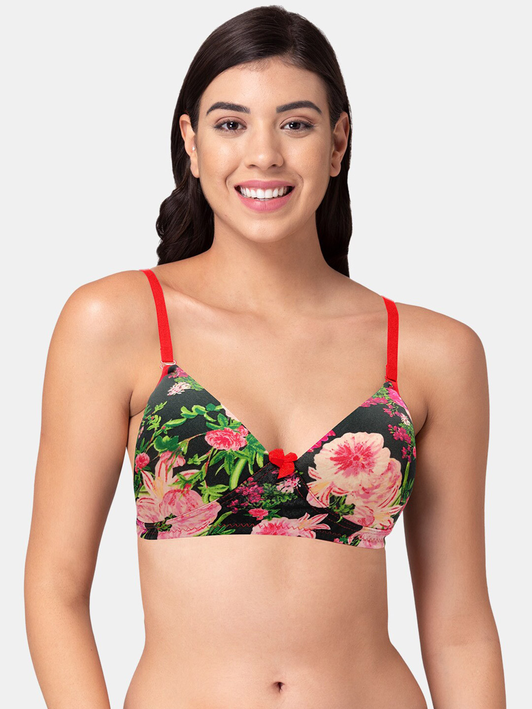 

Tweens Floral Printed Full Coverage Lightly Padded Cotton T-Shirt Bra With All Day Comfort, Black
