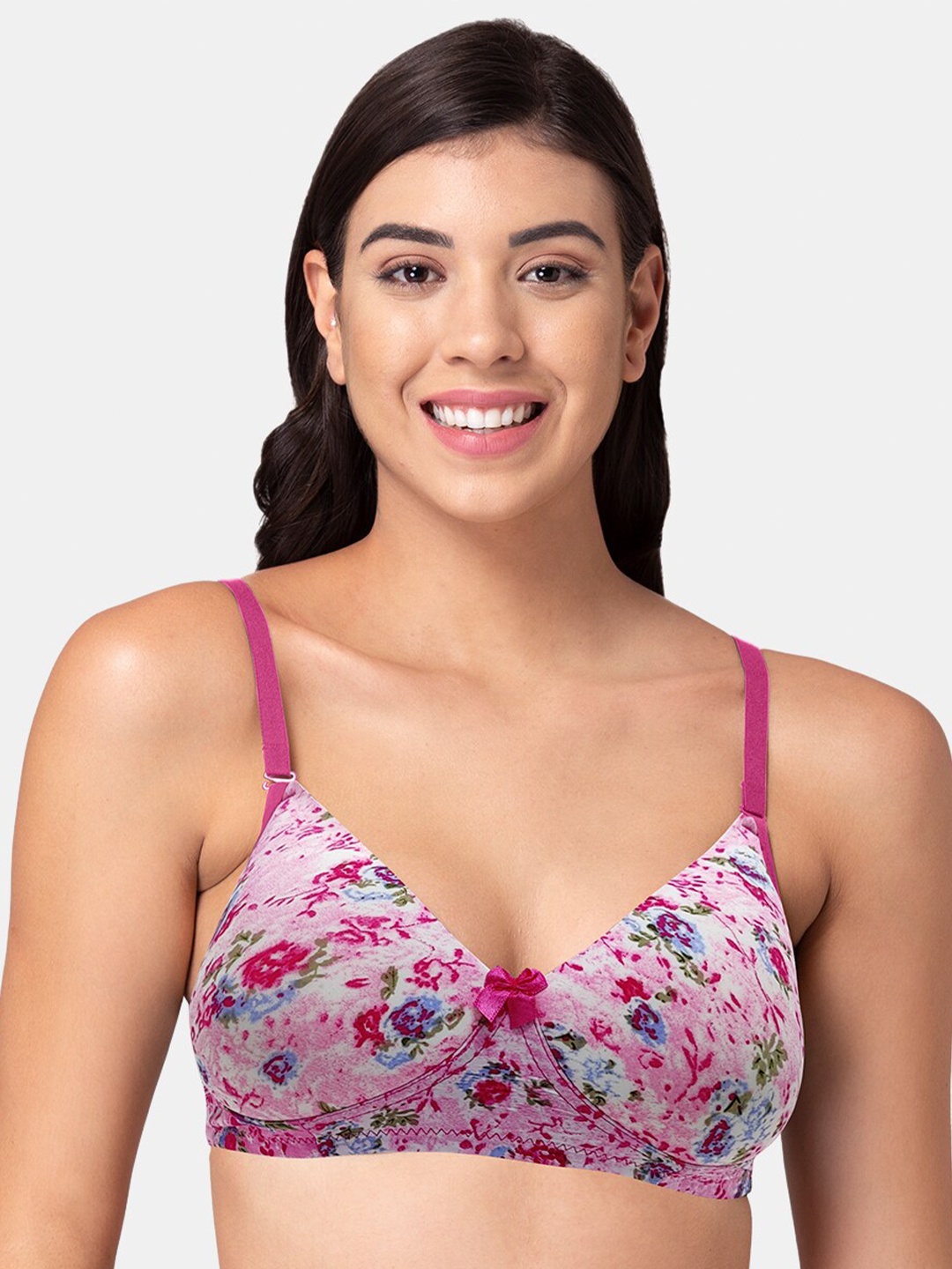 

Tweens Floral Printed Full Coverage Lightly Padded Cotton T-Shirt Bra With All Day Comfort, Pink