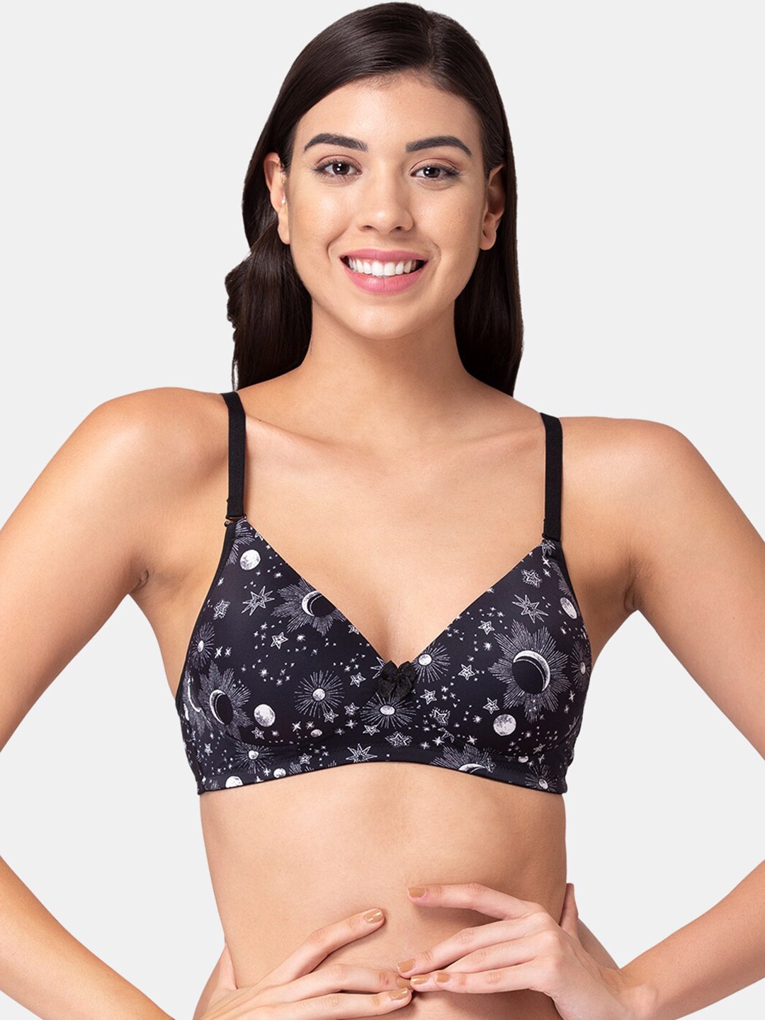 

Tweens Printed Full Coverage Lightly Padded Cotton T-Shirt Bra With All Day Comfort, Black