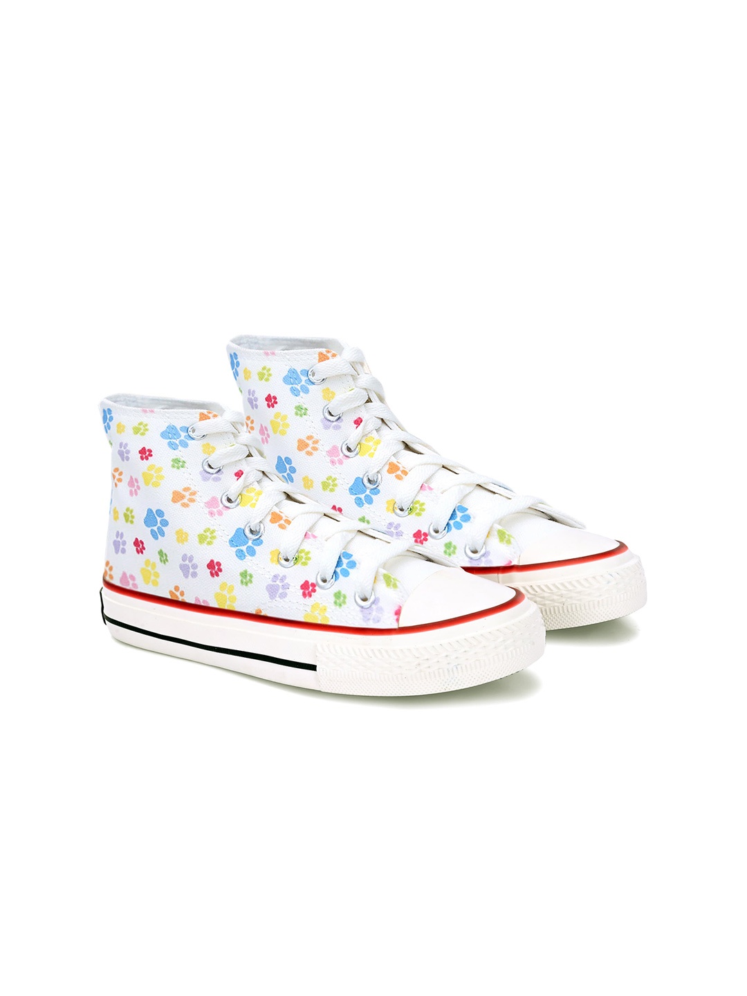 

CROWCIA LONDON Women Printed Round Toe Lightweight Canvas Sneakers, White