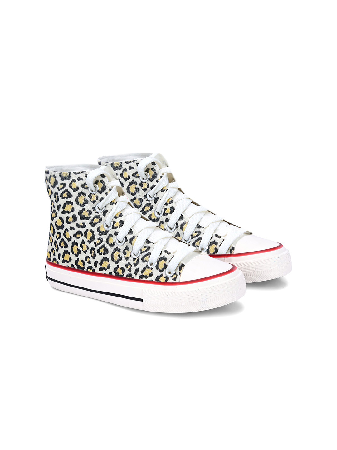 

CROWCIA LONDON Women Printed Round Toe Lightweight Canvas Sneakers, White
