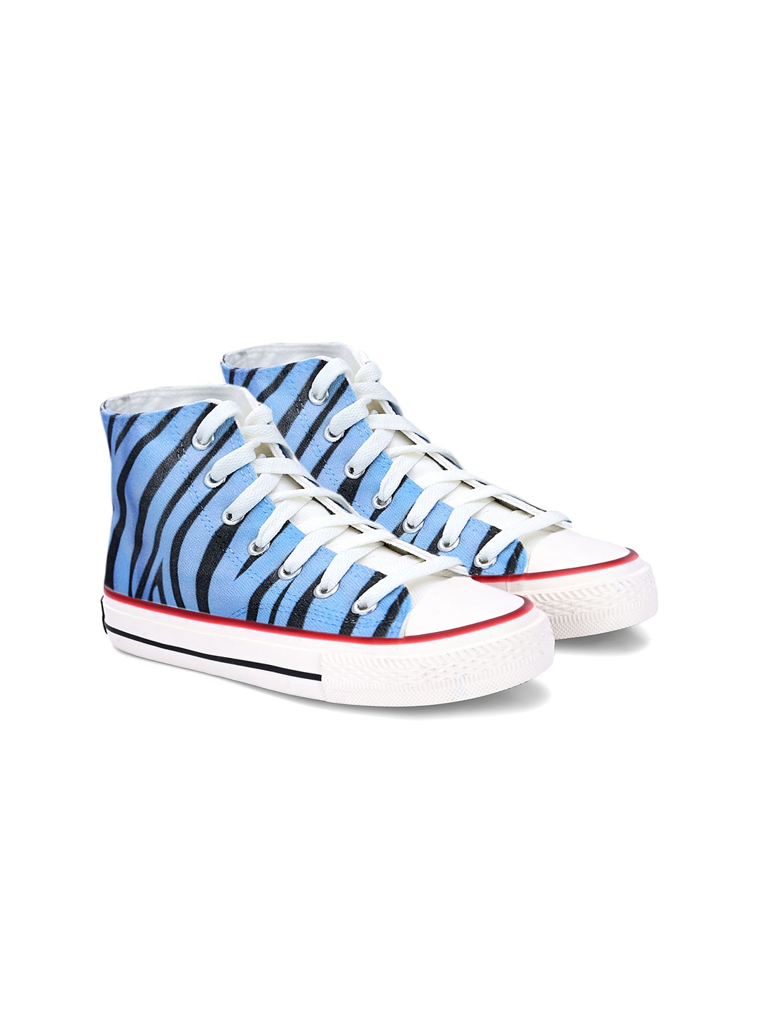 

CROWCIA LONDON Women Printed Round Toe Lightweight Canvas Sneakers, Blue