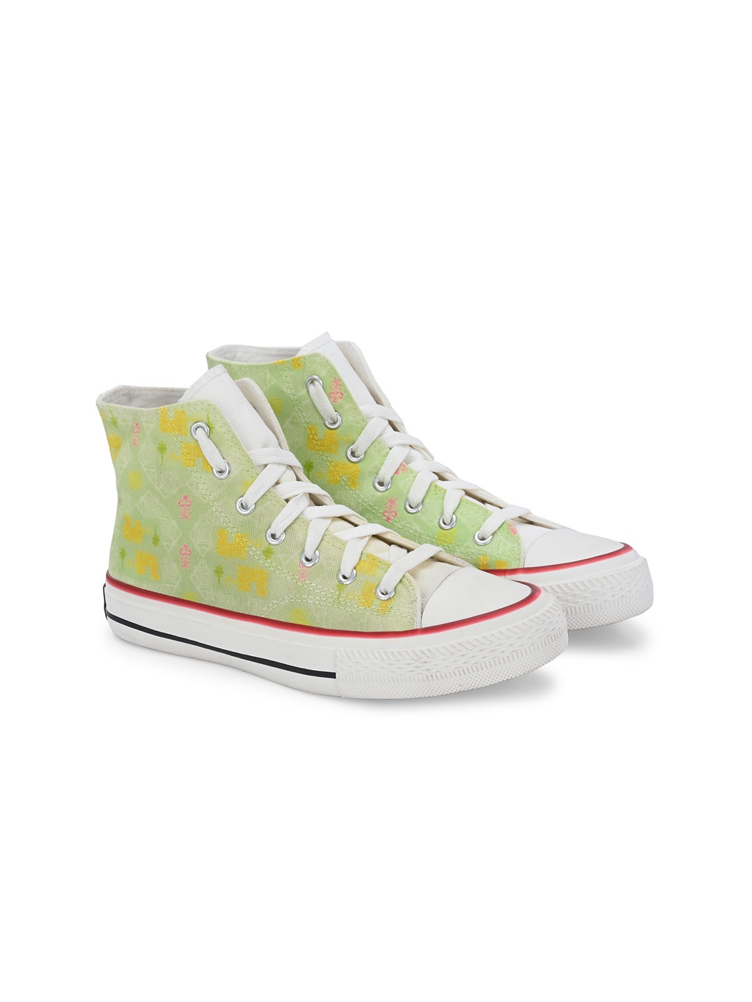 

CROWCIA LONDON Women Printed Lightweight Canvas Sneakers, Green