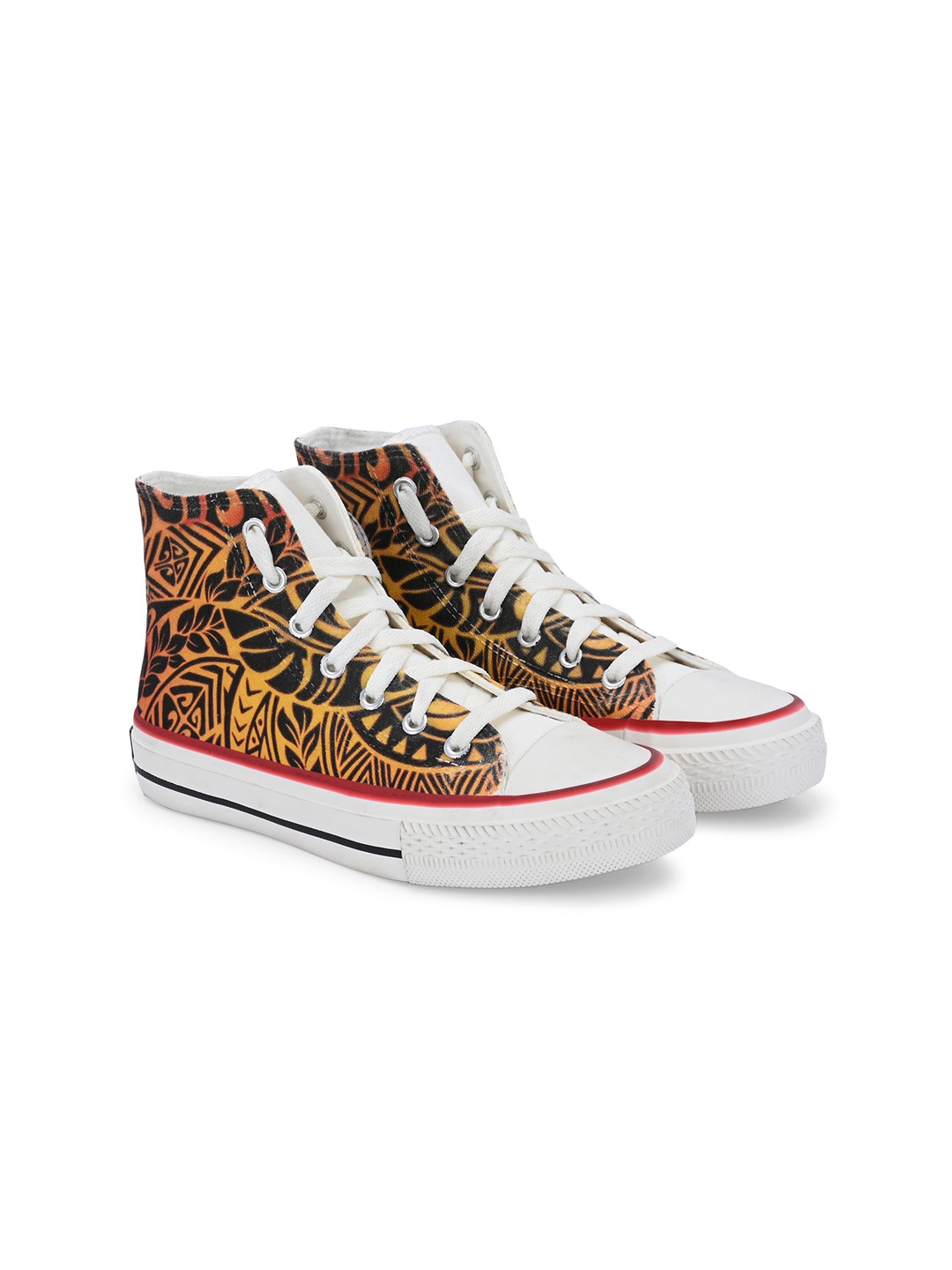 

CROWCIA LONDON Women Printed Round Toe Lightweight Canvas Sneakers, Yellow