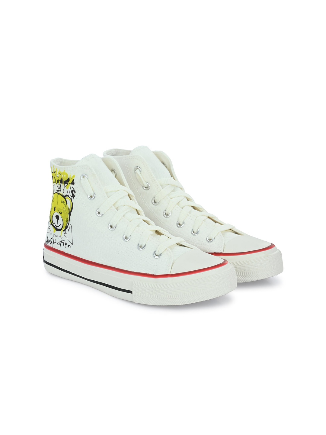 

CROWCIA LONDON Women Printed Round Toe Lightweight Canvas Sneakers, White