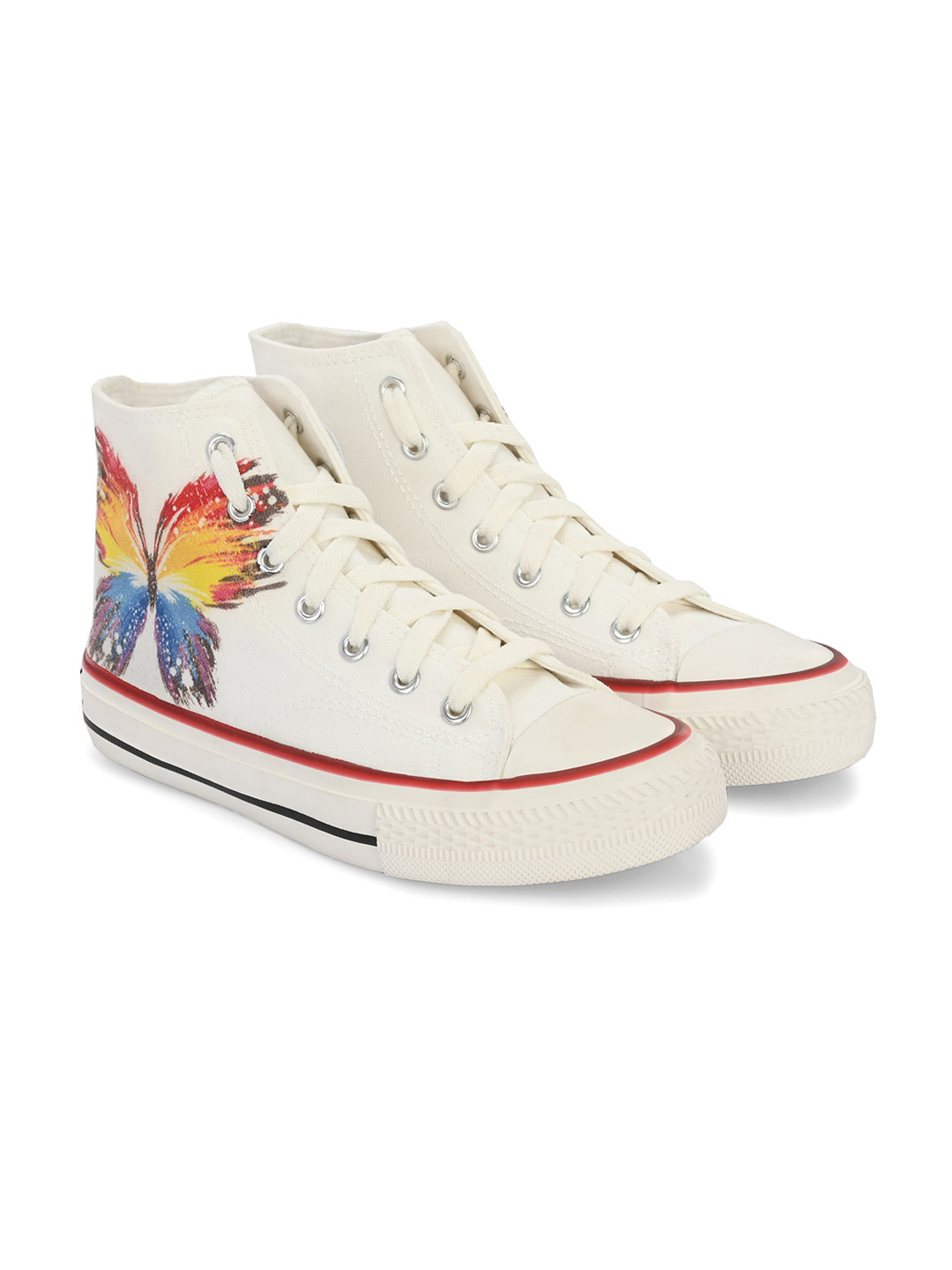 

CROWCIA LONDON Women Printed High-Top Lightweight Canvas Sneakers, White