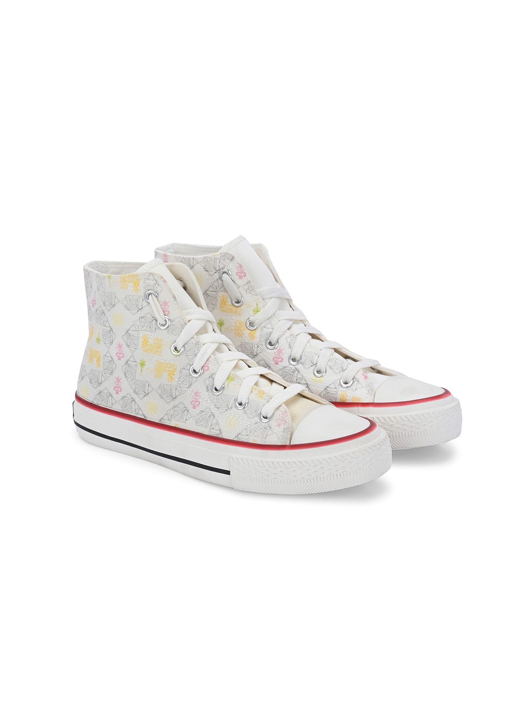 

CROWCIA LONDON Women Printed Round Toe Lightweight Canvas Sneakers, Grey
