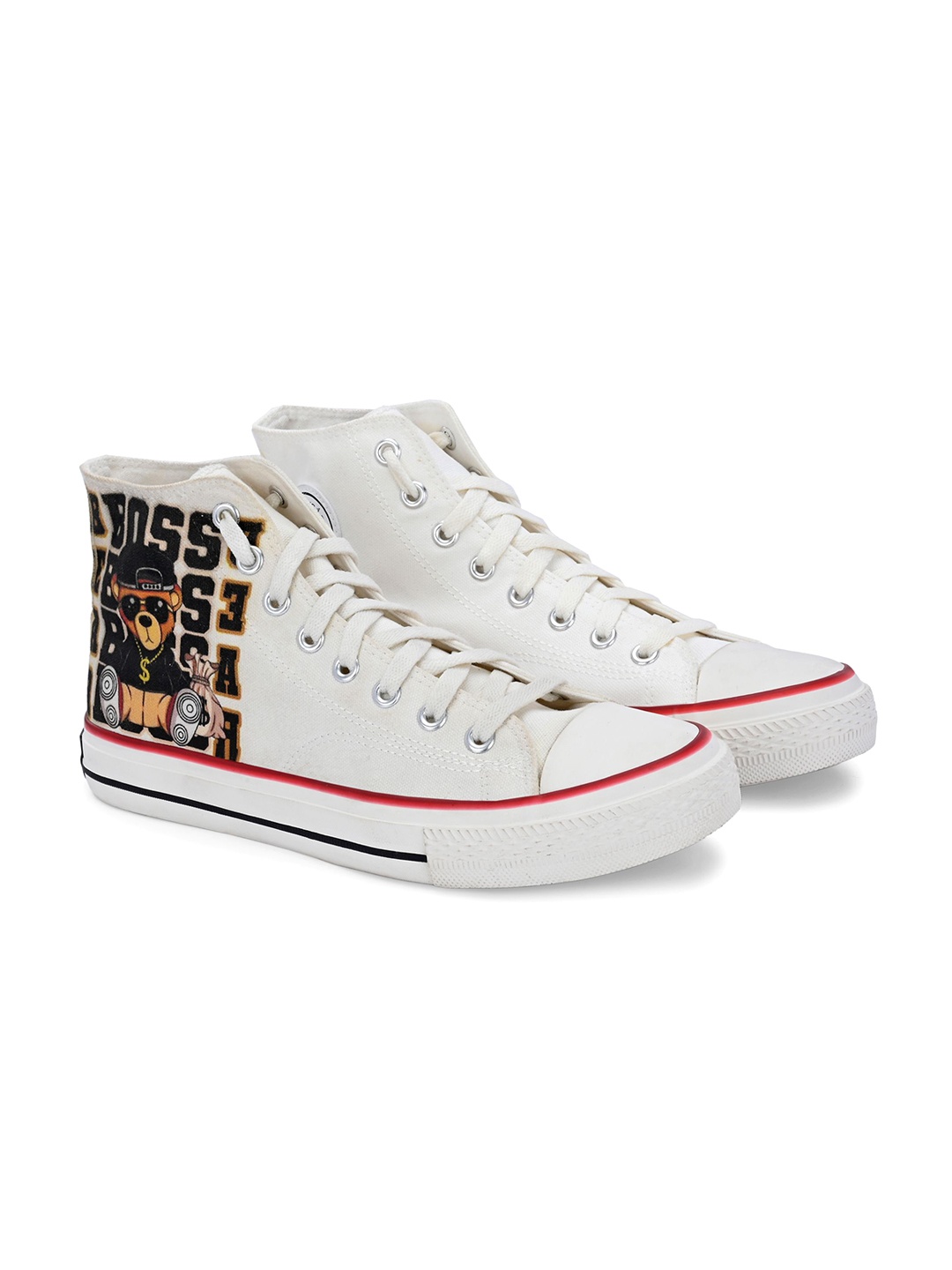

CROWCIA LONDON Women Printed High-Top Canvas Sneakers, White