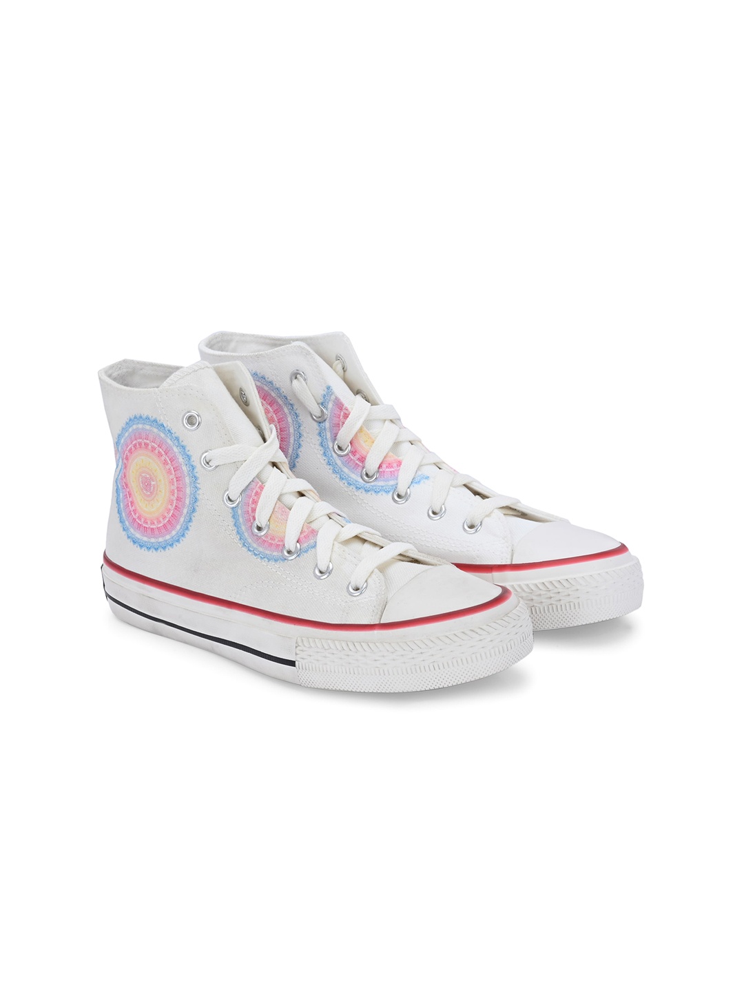 

CROWCIA LONDON Women Printed High-Top Lightweight Canvas Sneakers, White