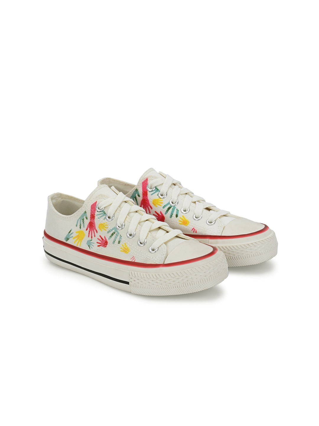 

CROWCIA LONDON Women Printed Round Toe Lightweight Canvas Sneakers, White