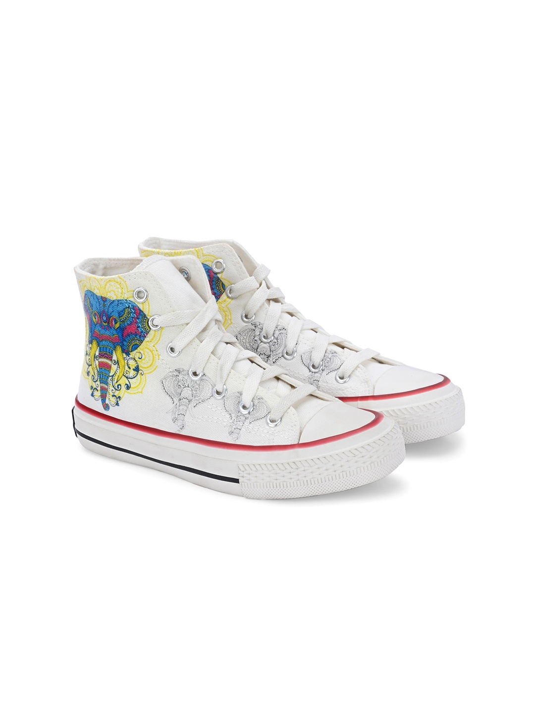 

CROWCIA LONDON Women Printed Round Toe Lightweight Canvas Sneakers, White