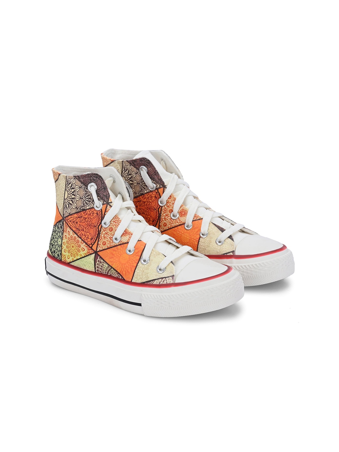 

CROWCIA LONDON Women Printed Round Toe Lightweight Canvas Sneakers, Brown