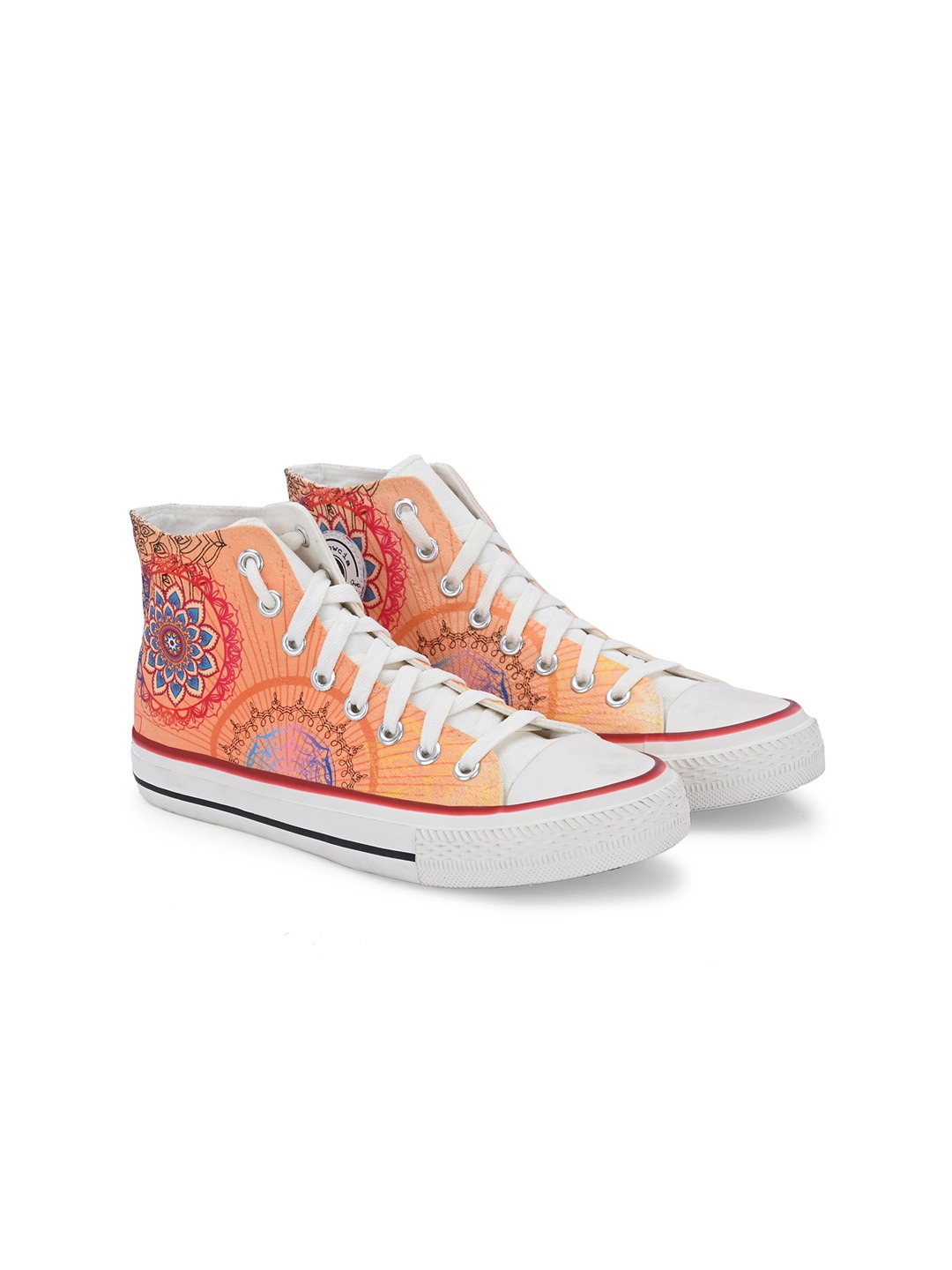 

CROWCIA LONDON Women Printed High-Top Lightweight Canvas Sneakers, Orange
