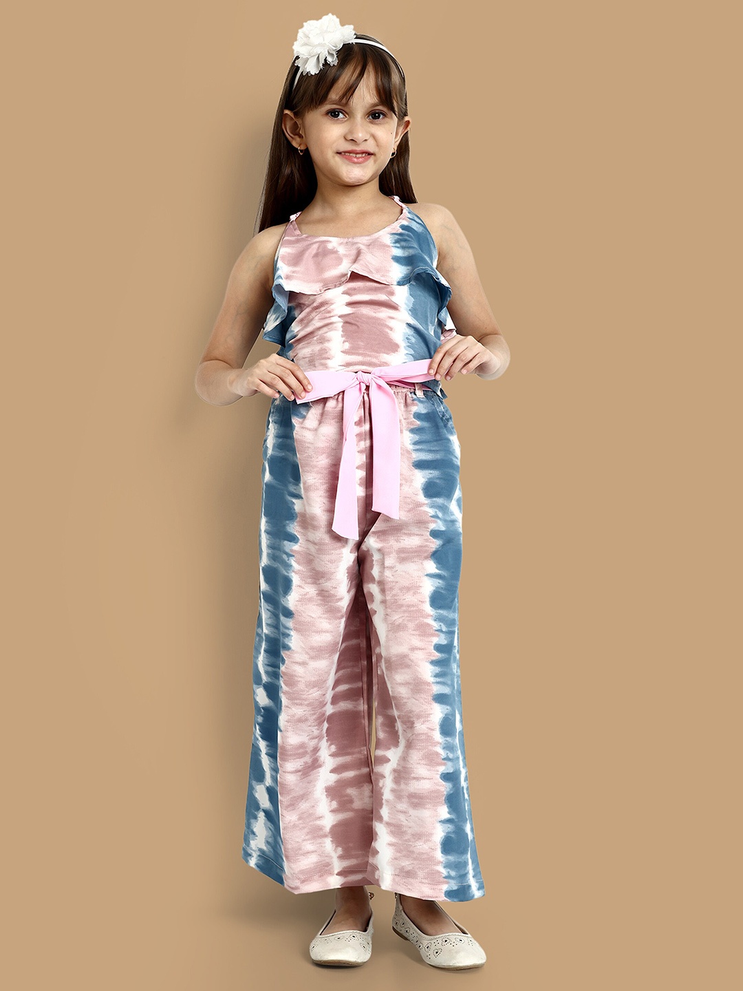 

YK Girls Dyed Shoulder Straps Top With Palazzos, Blue