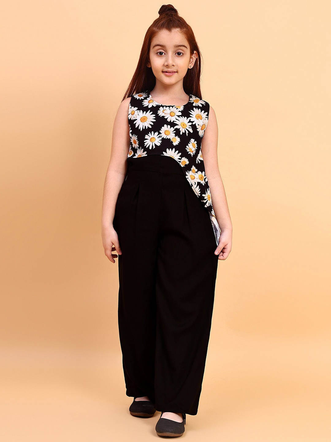 

YK Girls Floral Printed Ruffled Playsuit, Black