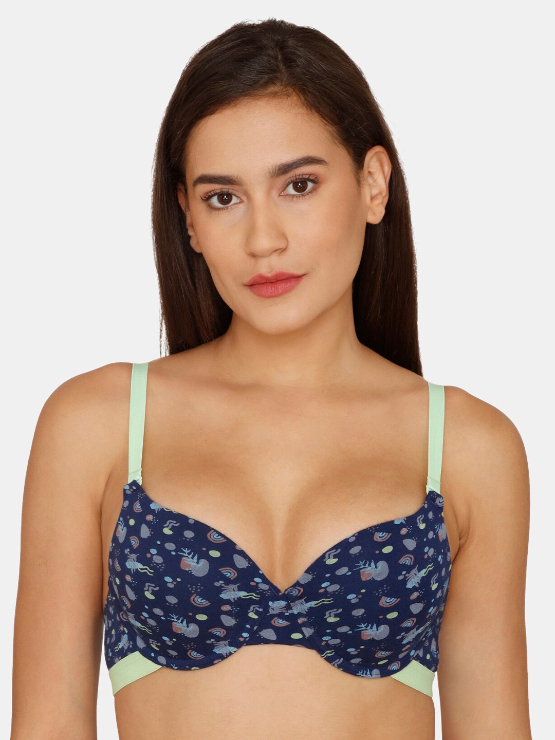 

Zivame Abstract Printed Medium Coverage Lightly Padded Everyday Bra With All Day Comfort, Blue