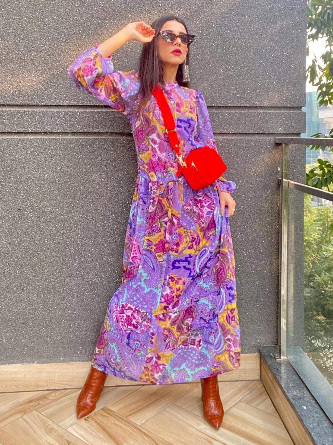 

HEY MISSY Ethnic Motifs Printed A-Line Maxi Dress, Purple