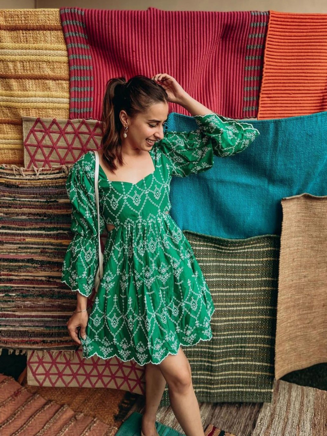 

HEY MISSY Printed Fit and Flare Dress, Green