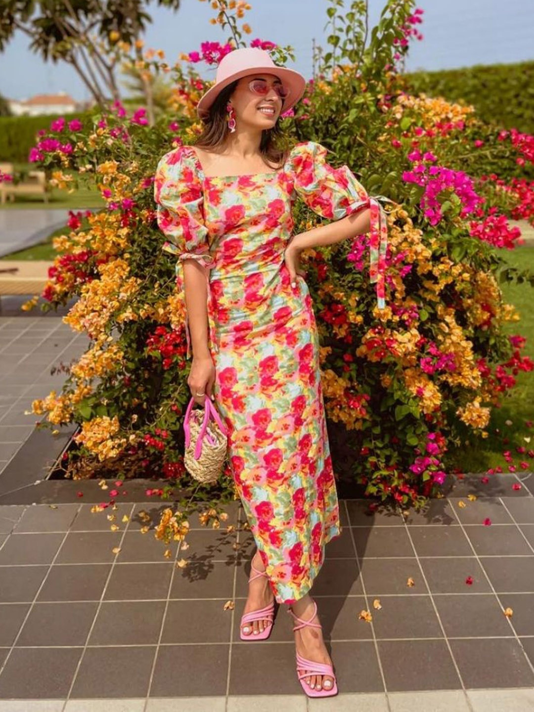 

HEY MISSY Floral Print Puff Sleeves Maxi Dress, Red