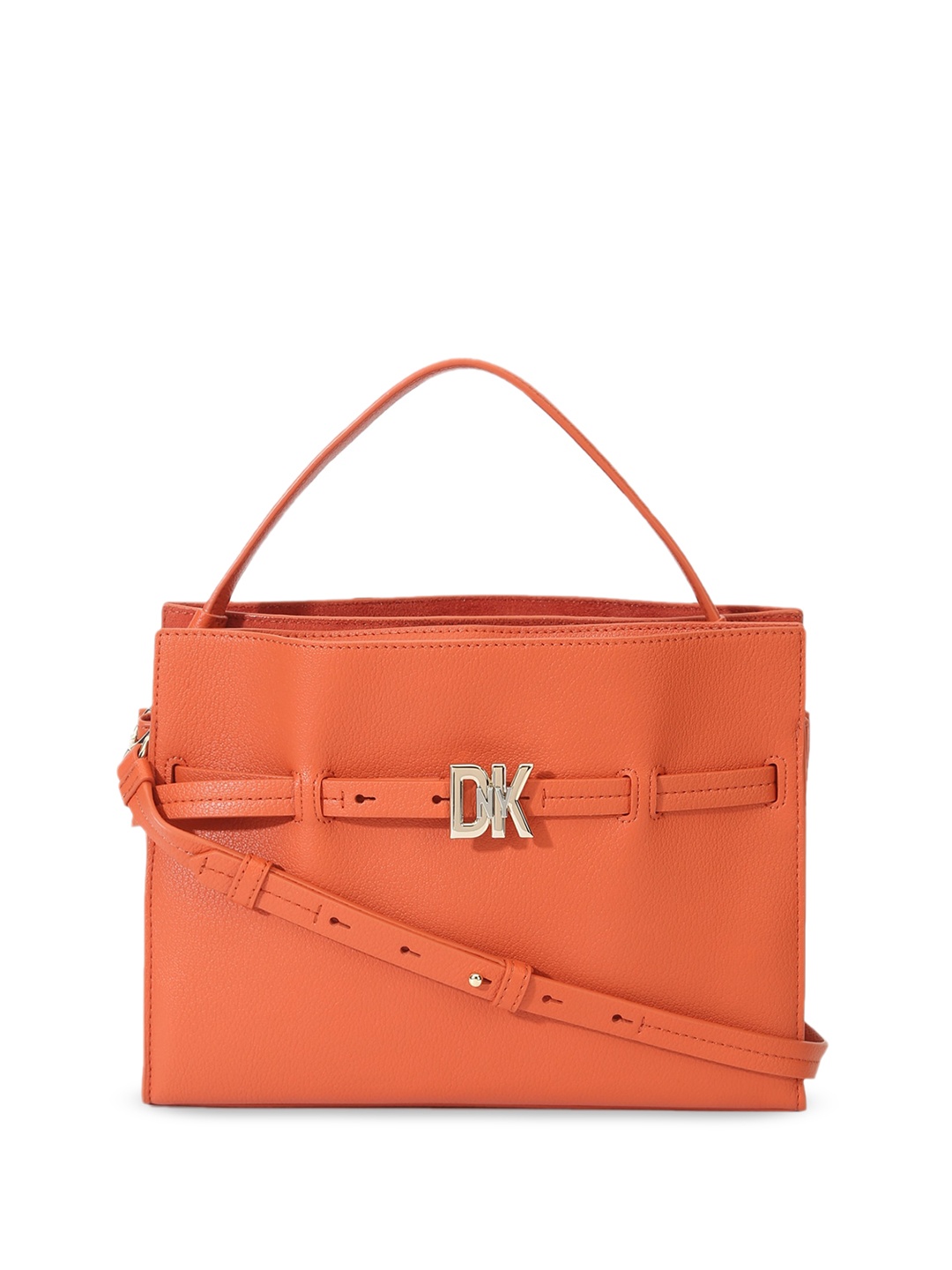 

DKNY Women Solid Leather Structured Handheld Bag, Rust