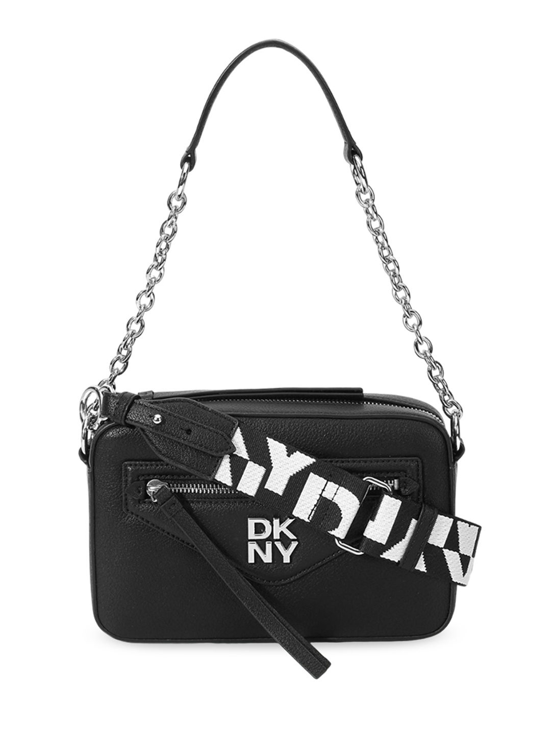 

DKNY Women Leather Structured Shoulder Bag with Applique, Black