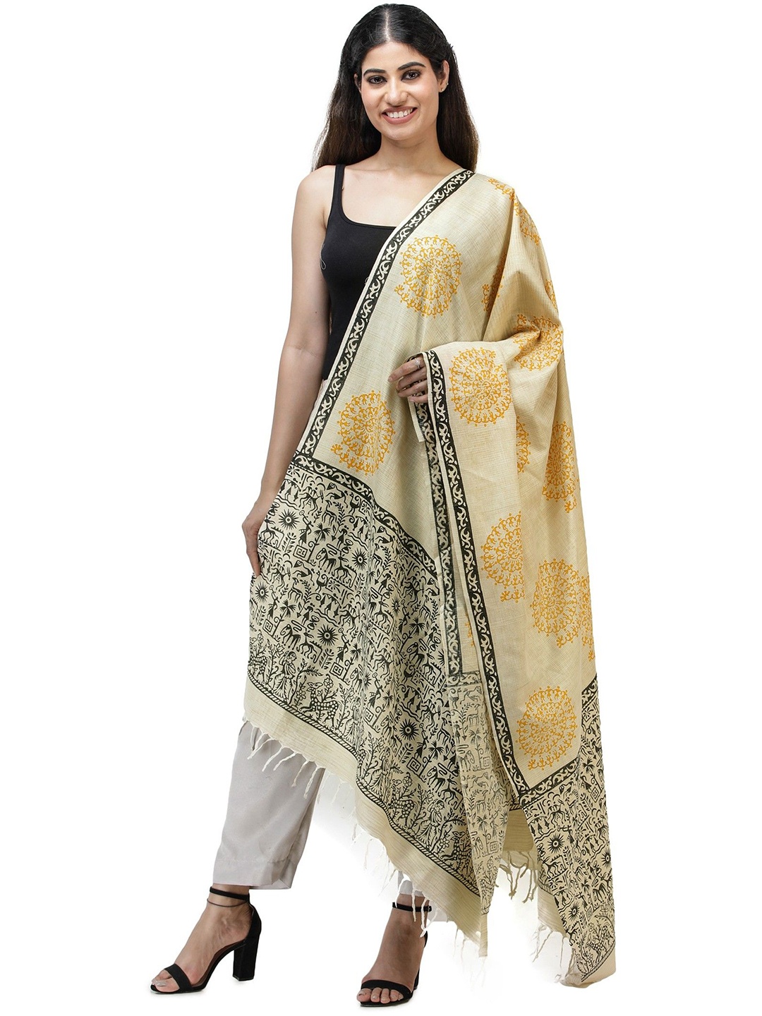 

Exotic India Varley Block Printed Cotton Dupatta, Grey