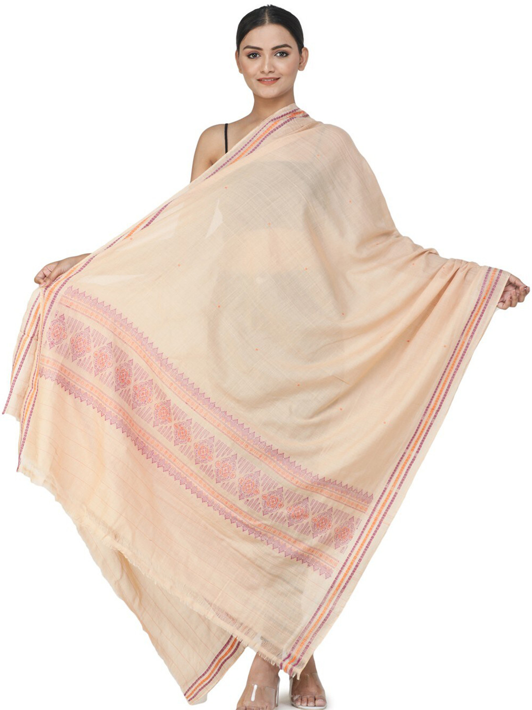 

Exotic India Pure Cotton Bomkai Dupatta with Woven Motifs on Border, Cream