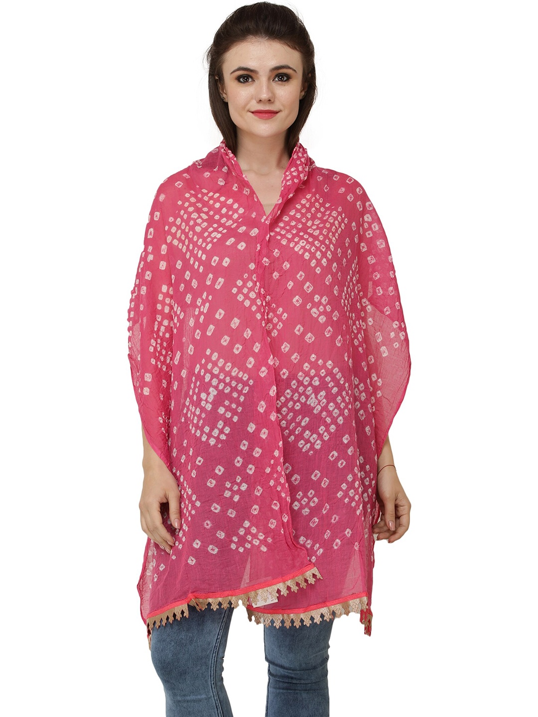 

Exotic India Bandhani Printed Pure Cotton Dupatta, Pink