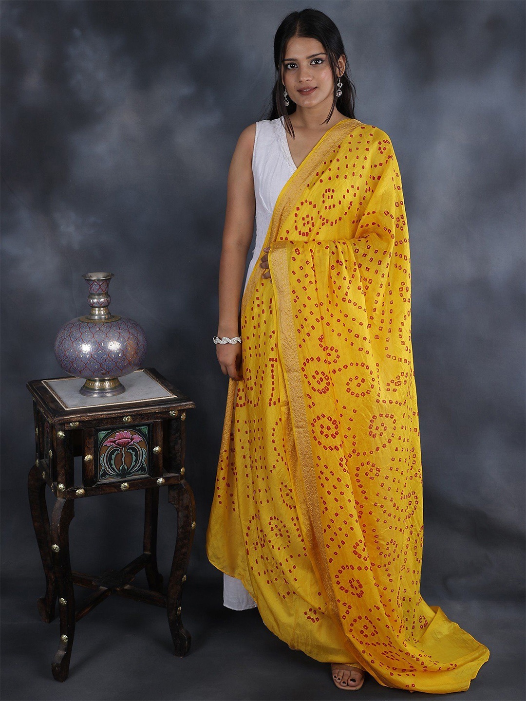 

Exotic India Tie and Dye BandhaniDupatta, Yellow
