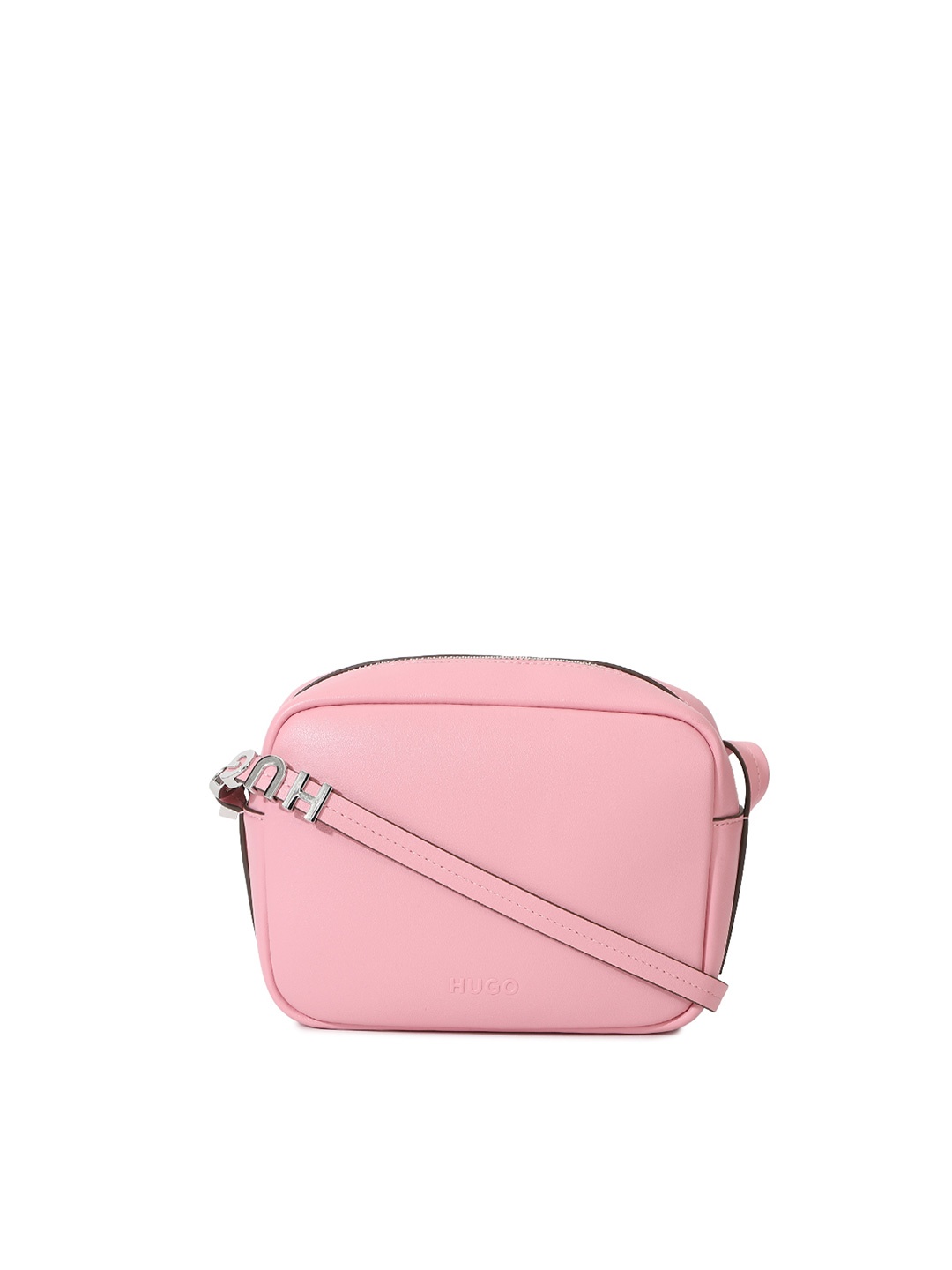 

HUGO PU Structured Shoulder Bag with Cut Work, Pink