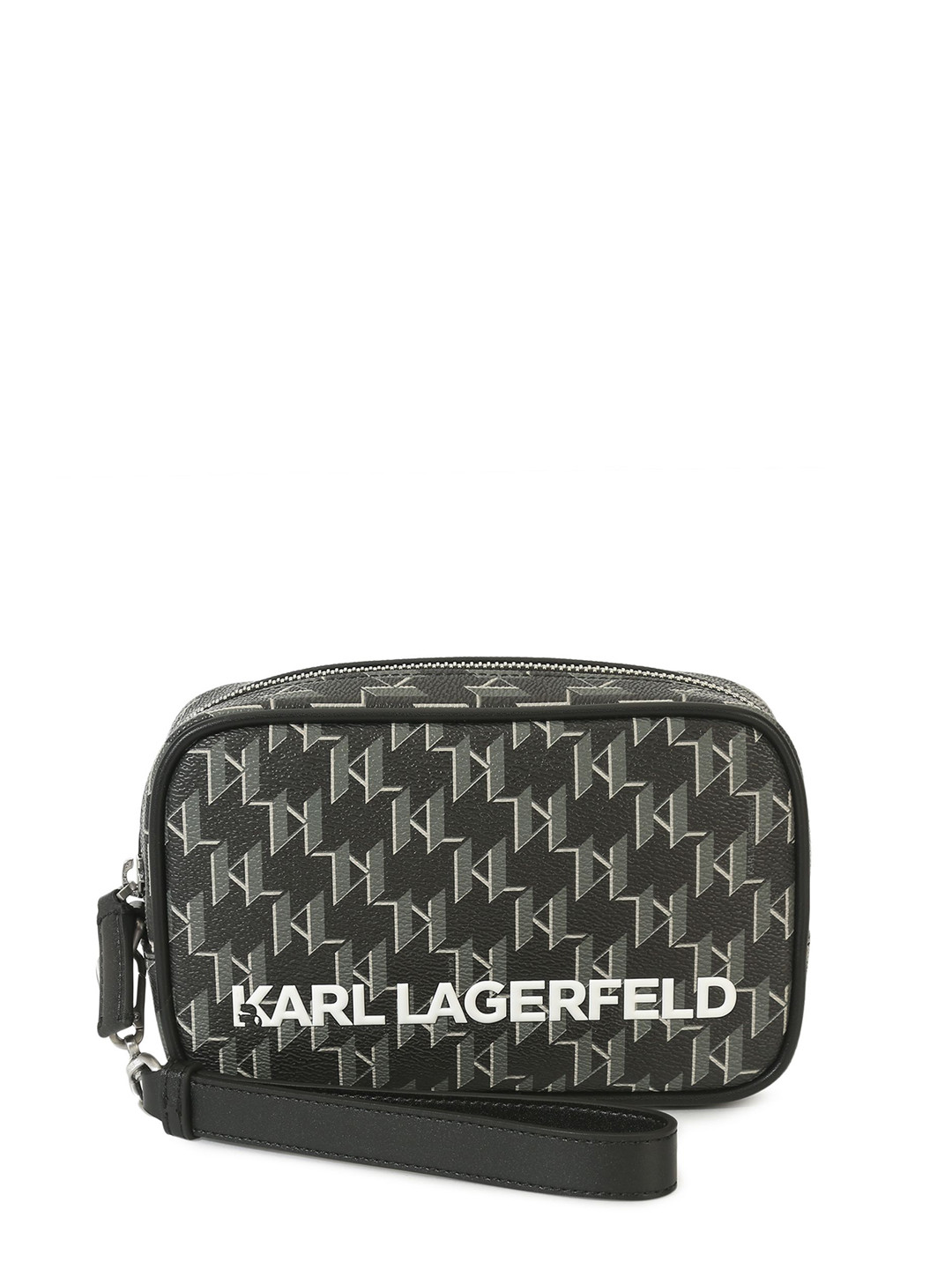 

Karl Lagerfeld Geometric Printed Leather Structured Sling Bag, Black