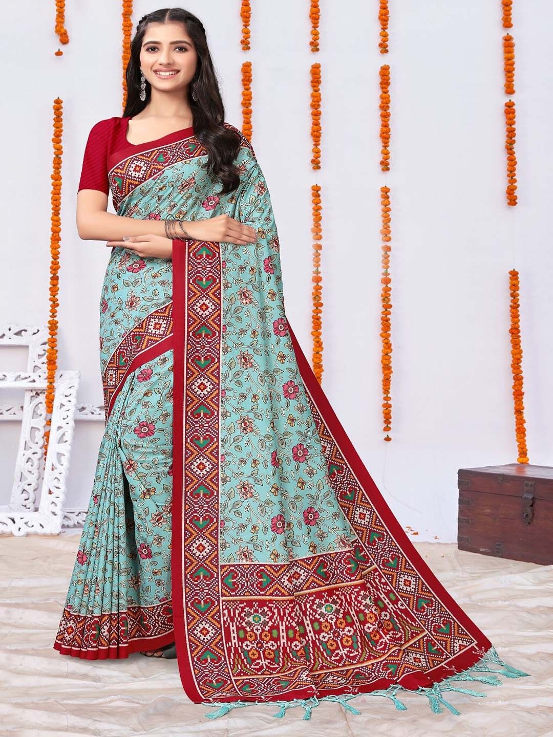 

ARYZE Floral Silk Blend Saree, Blue