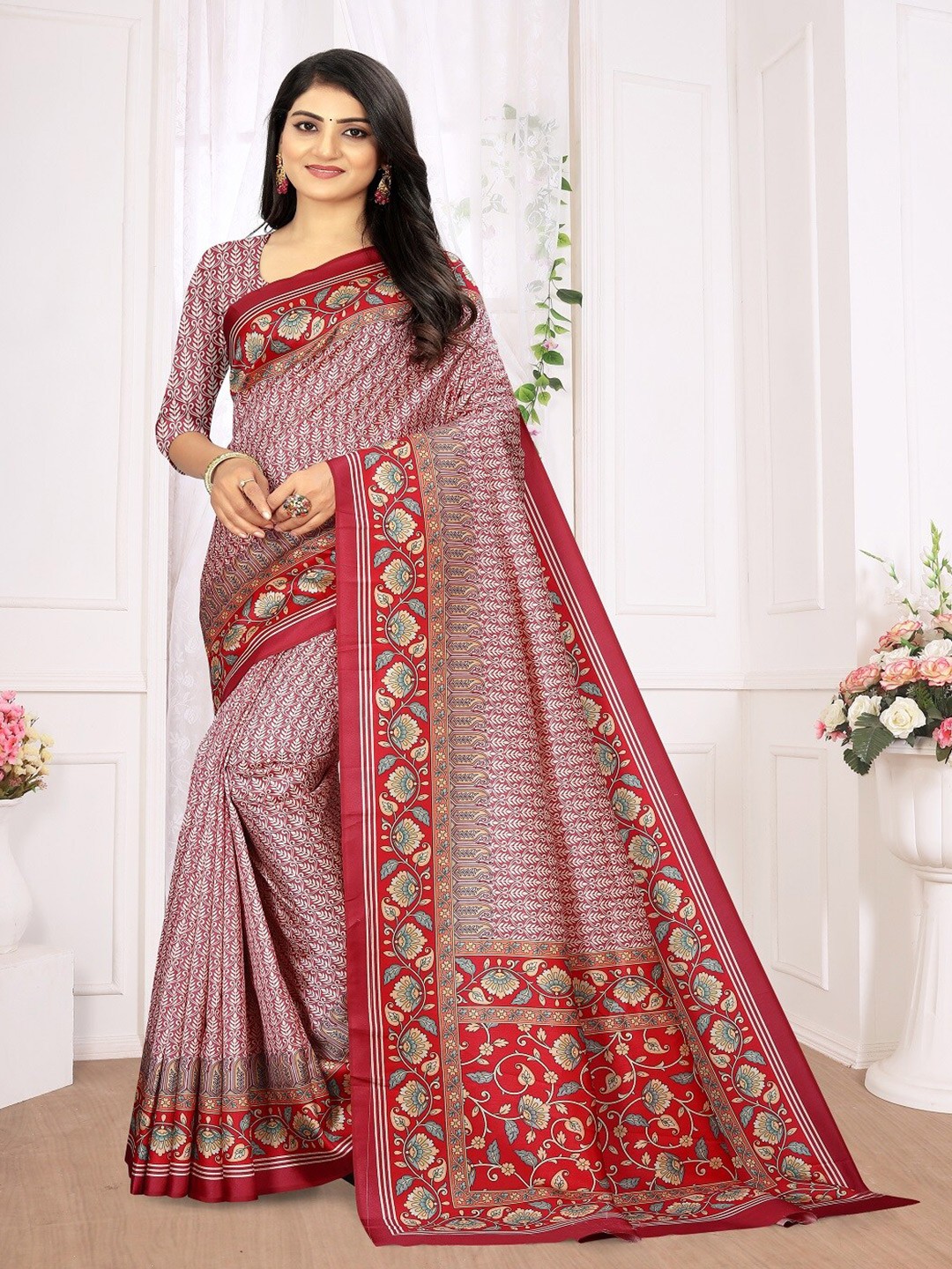 

ARYZE Ethnic Motifs Silk Blend Saree, Pink