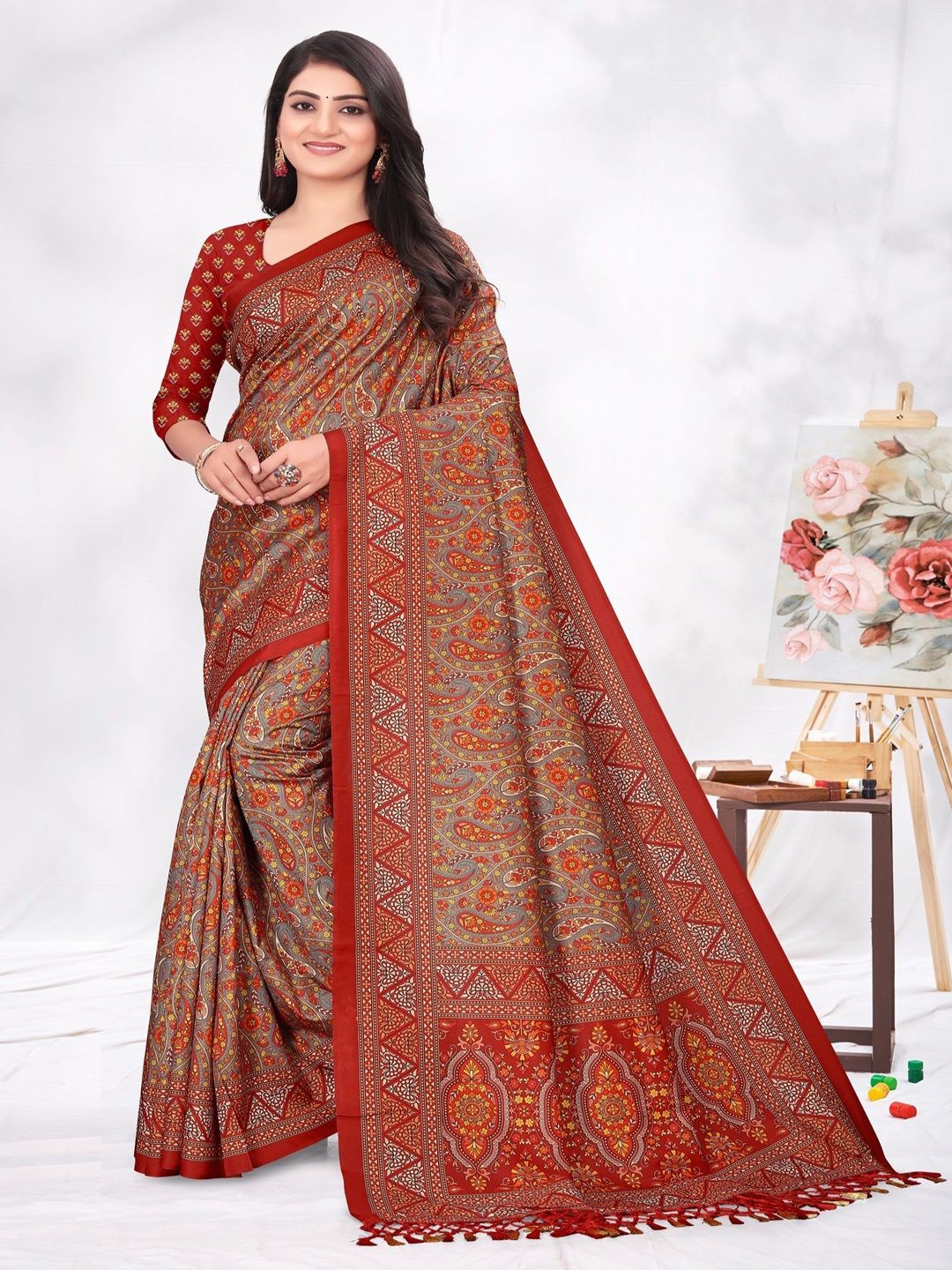 

ARYZE Ethnic Motifs Art Silk Saree, Grey