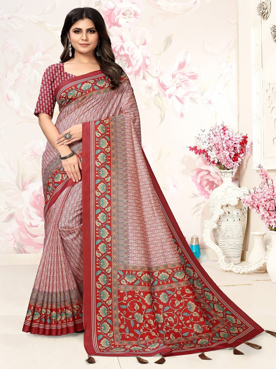 

ARYZE Ethnic Motifs Silk Blend Saree, Maroon