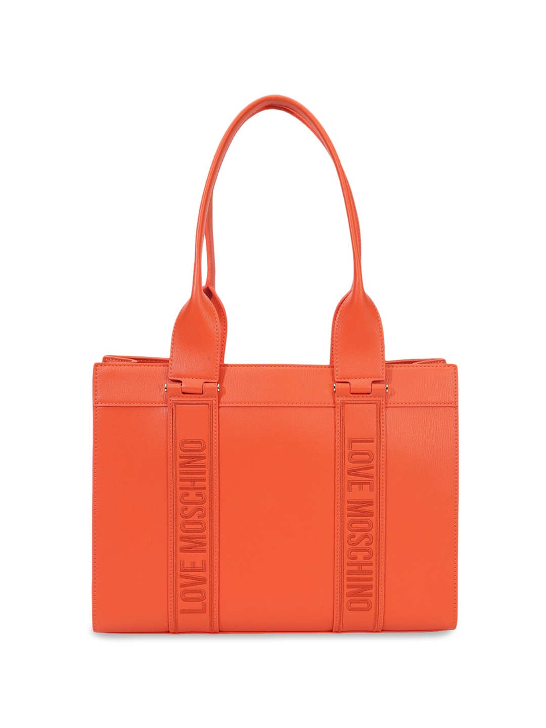 

LOVE MOSCHINO Textured PU Structured Shoulder Bag with Cut Work, Rust