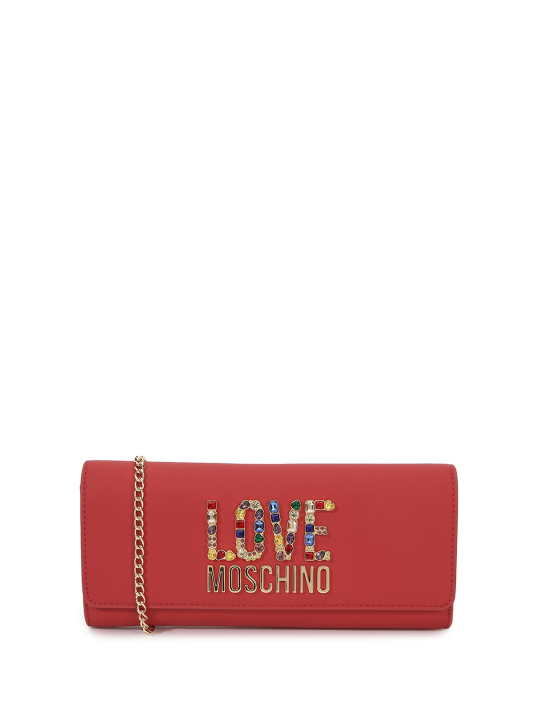

LOVE MOSCHINO Rhinestone Embellished Structured Sling Bag, Red