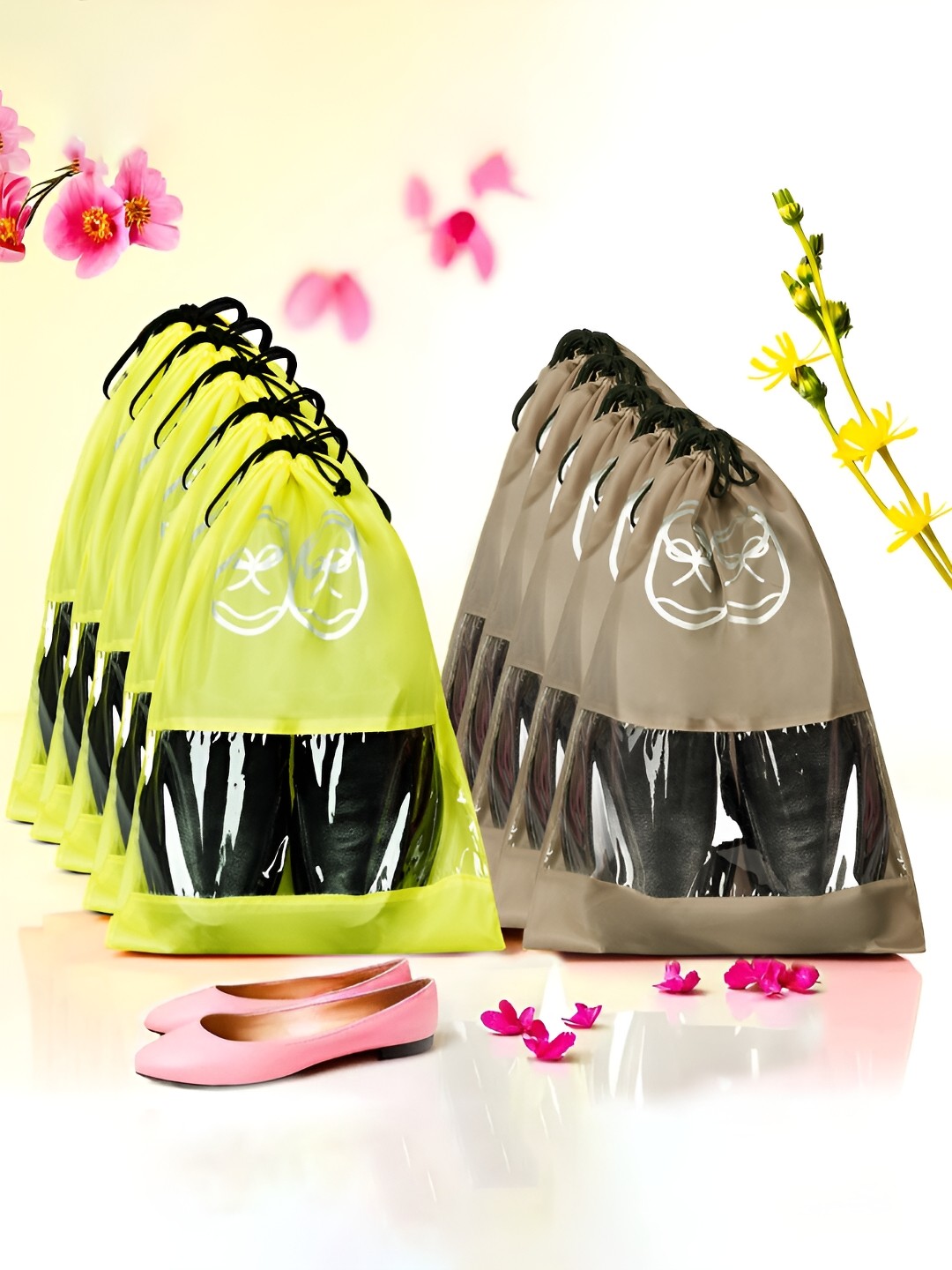 

Kuber Industries Pack Of 10 Shoe Cover Bags With Transparent Window, Yellow