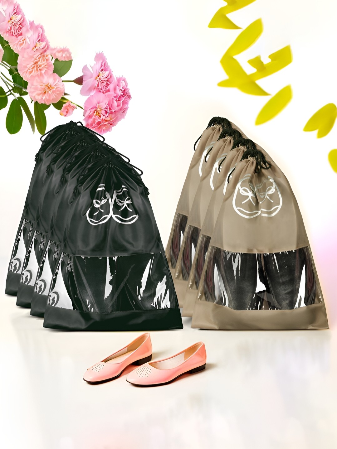 

Kuber Industries Pack Of 8 Shoe Cover Bags With Transparent Window, Brown