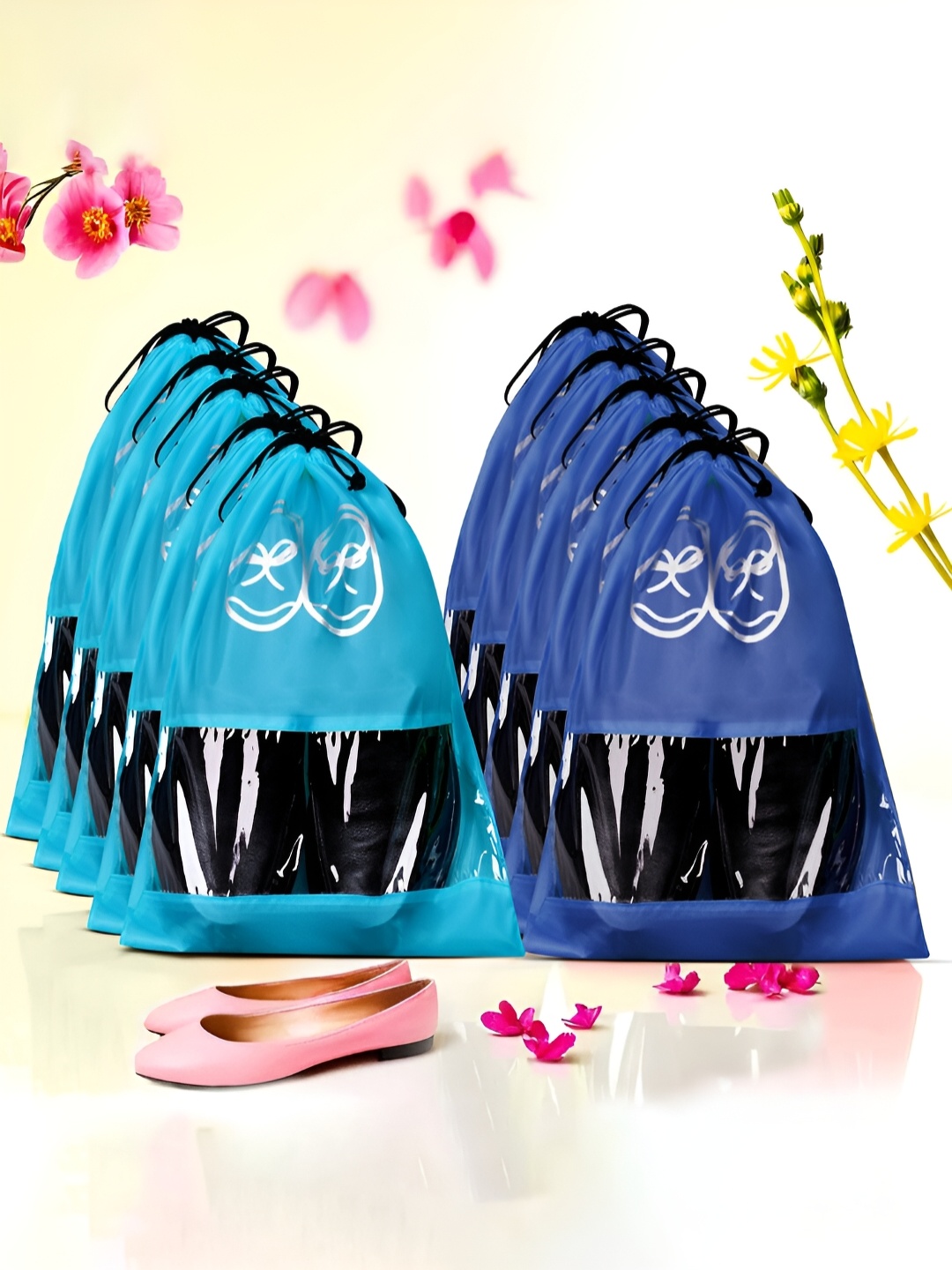

Kuber Industries Pack Of 10 Shoe Cover Bags With Transparent Window, Blue